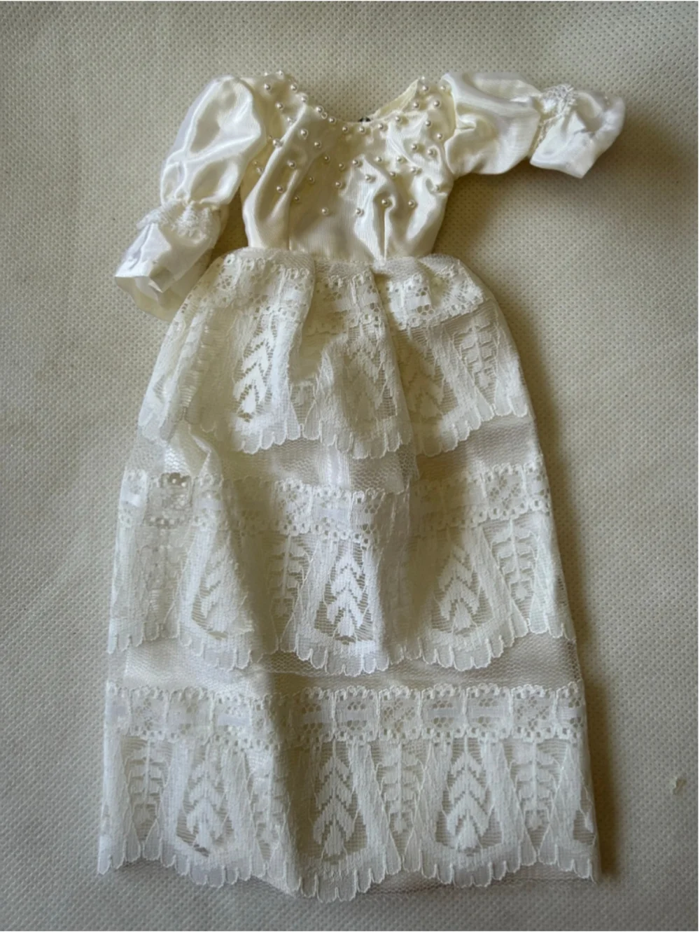 Vintage Barbie - Clone doll Pearl Studded Bodice Tiered Lace Wedding Dress